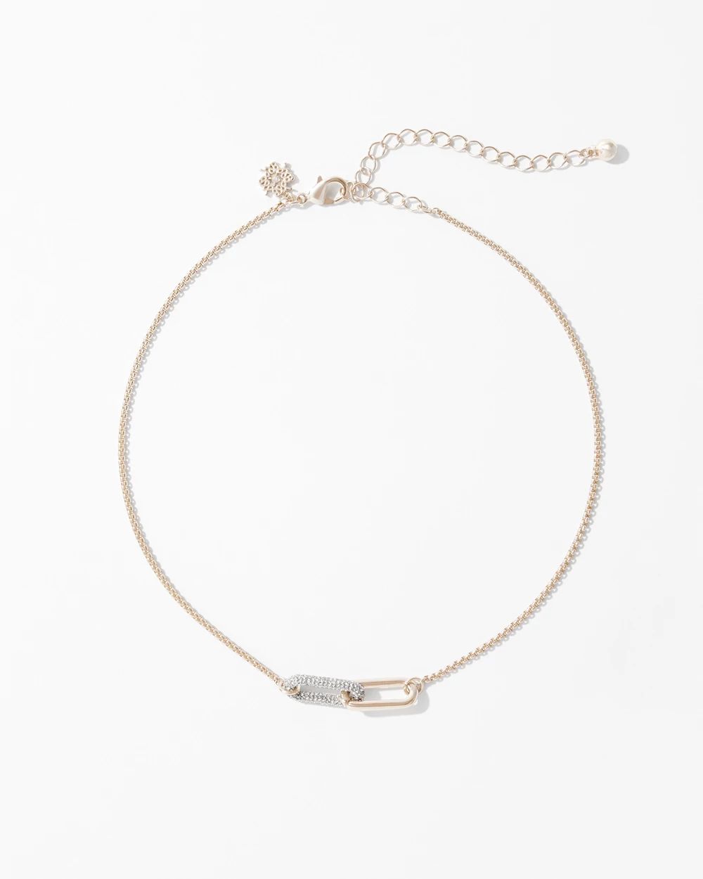 Mixed Metal Pave Links Pendant Necklace