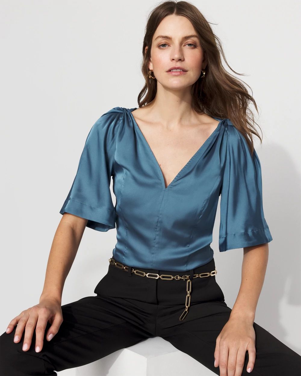 Satin Twist-Shoulder Top click to view larger image.