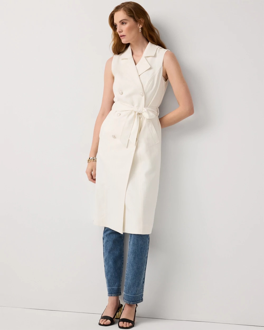 Sequin Pinstripe Trench Vest