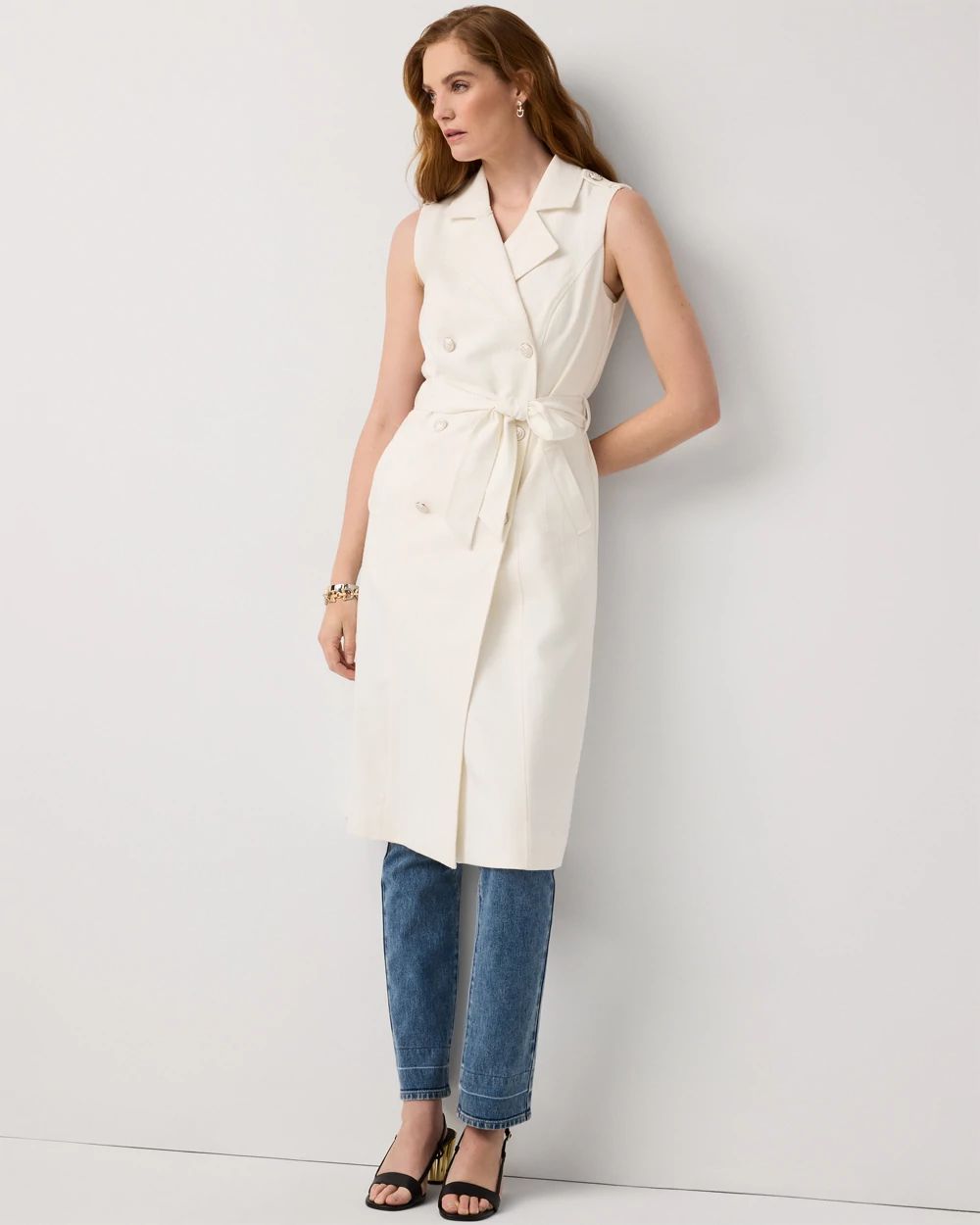 Sequin Pinstripe Trench Vest