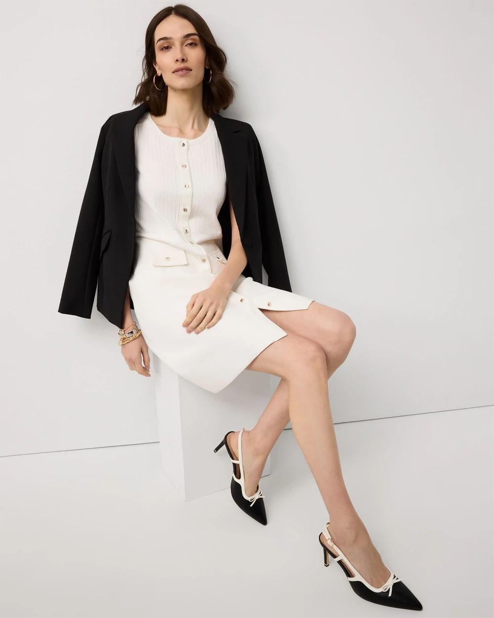 Petite Button Front Sleeveless Sweater Dress click to view larger image.