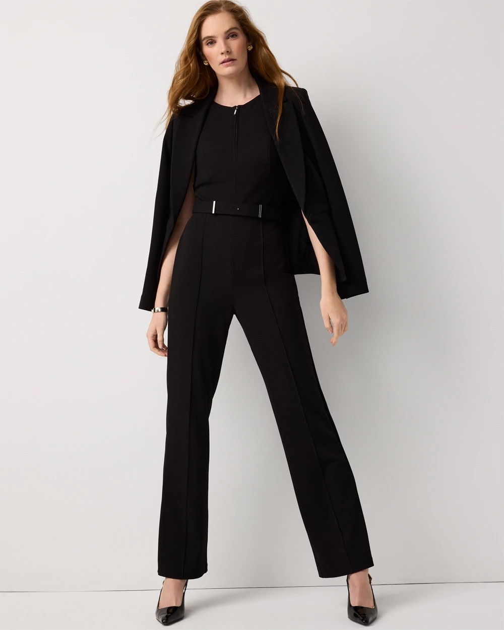 Knit Crepe Zip-Front Jumpsuit