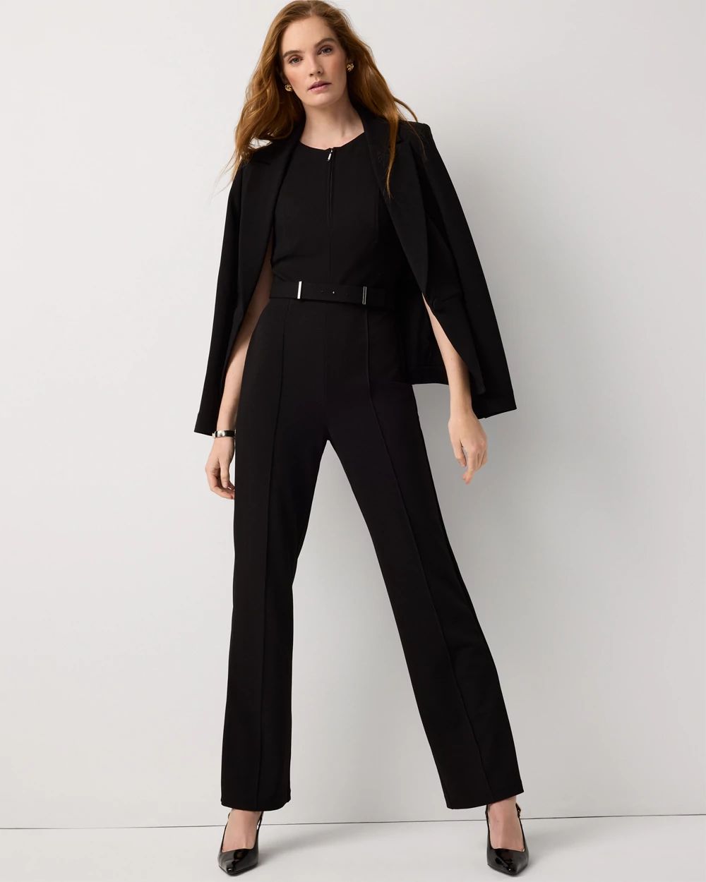 Petite Knit Crepe Zip-Front Jumpsuit