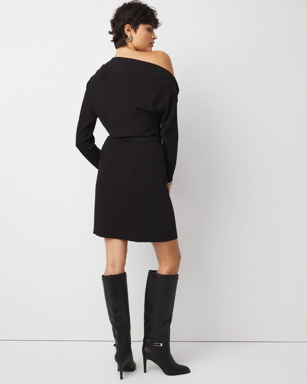 Petite Off-The-Shoulder Belted Dress