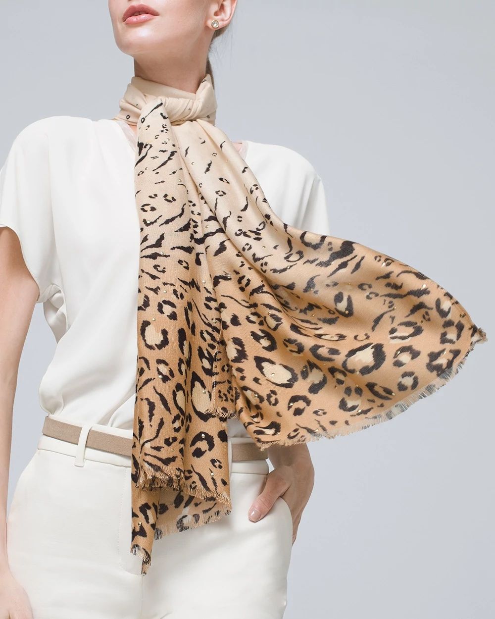 Animal-Print Studded Oblong Scarf