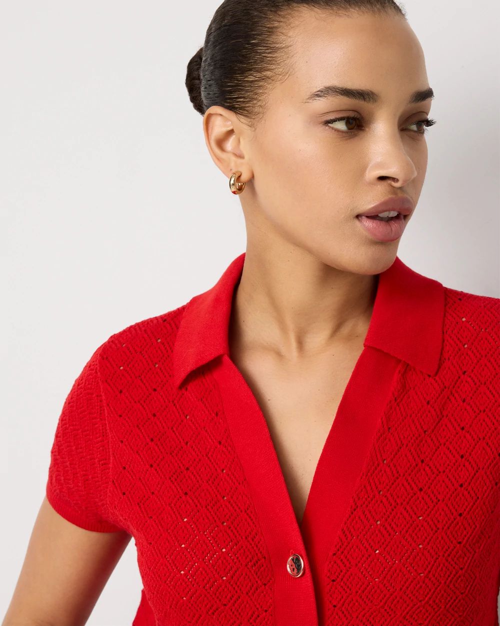 Textured Stitch Collared Cardigan click to view larger image.