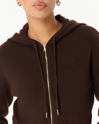 Rib Knit Zip Hooded Sweater Jacket click to view larger image.