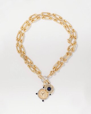 Coin + Blue Stone Convertible Necklace click to view larger image.