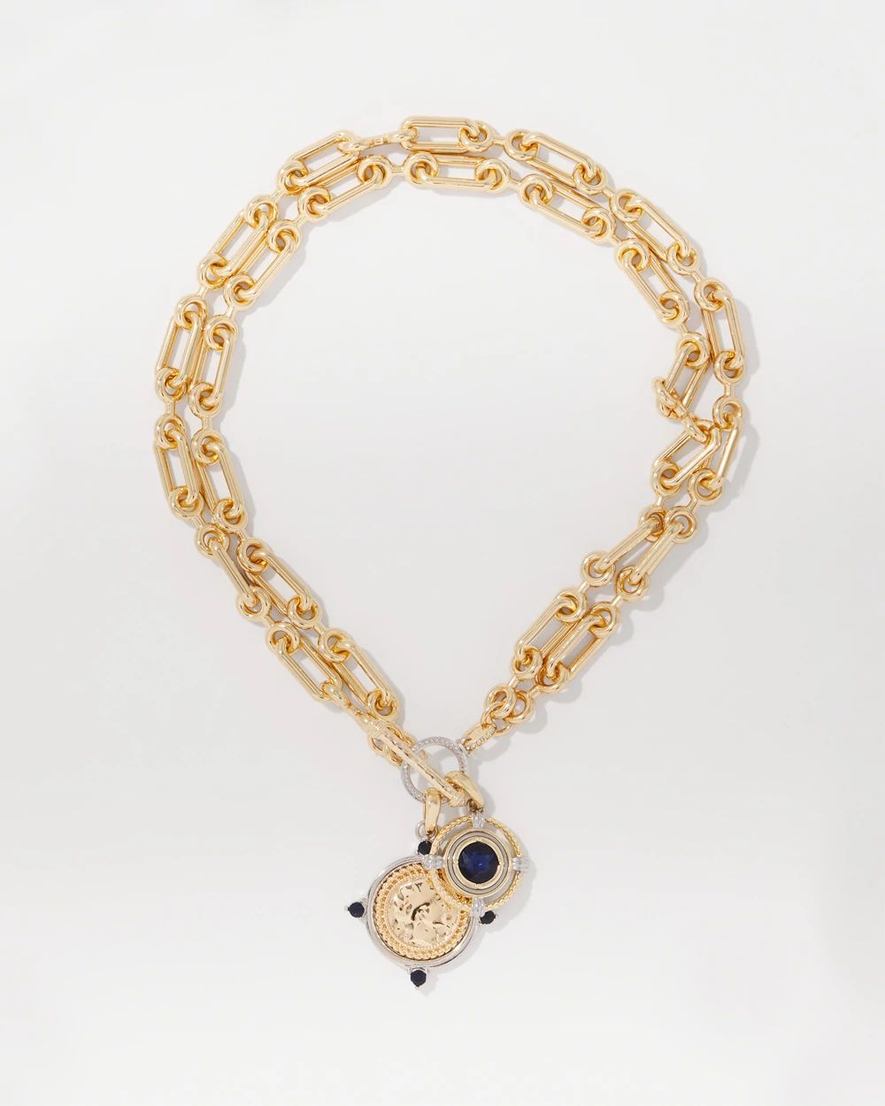 Coin + Blue Stone Convertible Necklace
