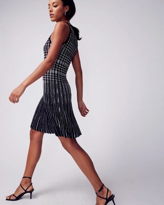 Contrast Knit Fit-and-Flare Sweater Dress
