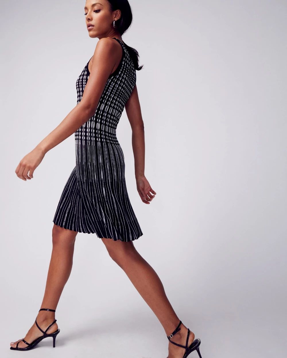 Contrast Knit Fit-and-Flare Sweater Dress