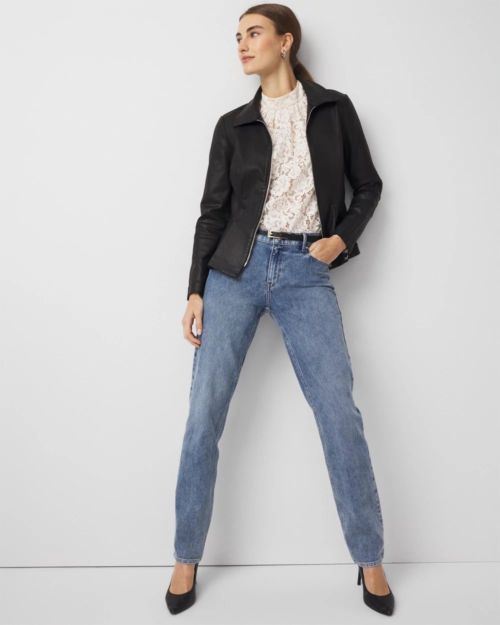 Peplum Coated Denim Jacket click to view larger image.