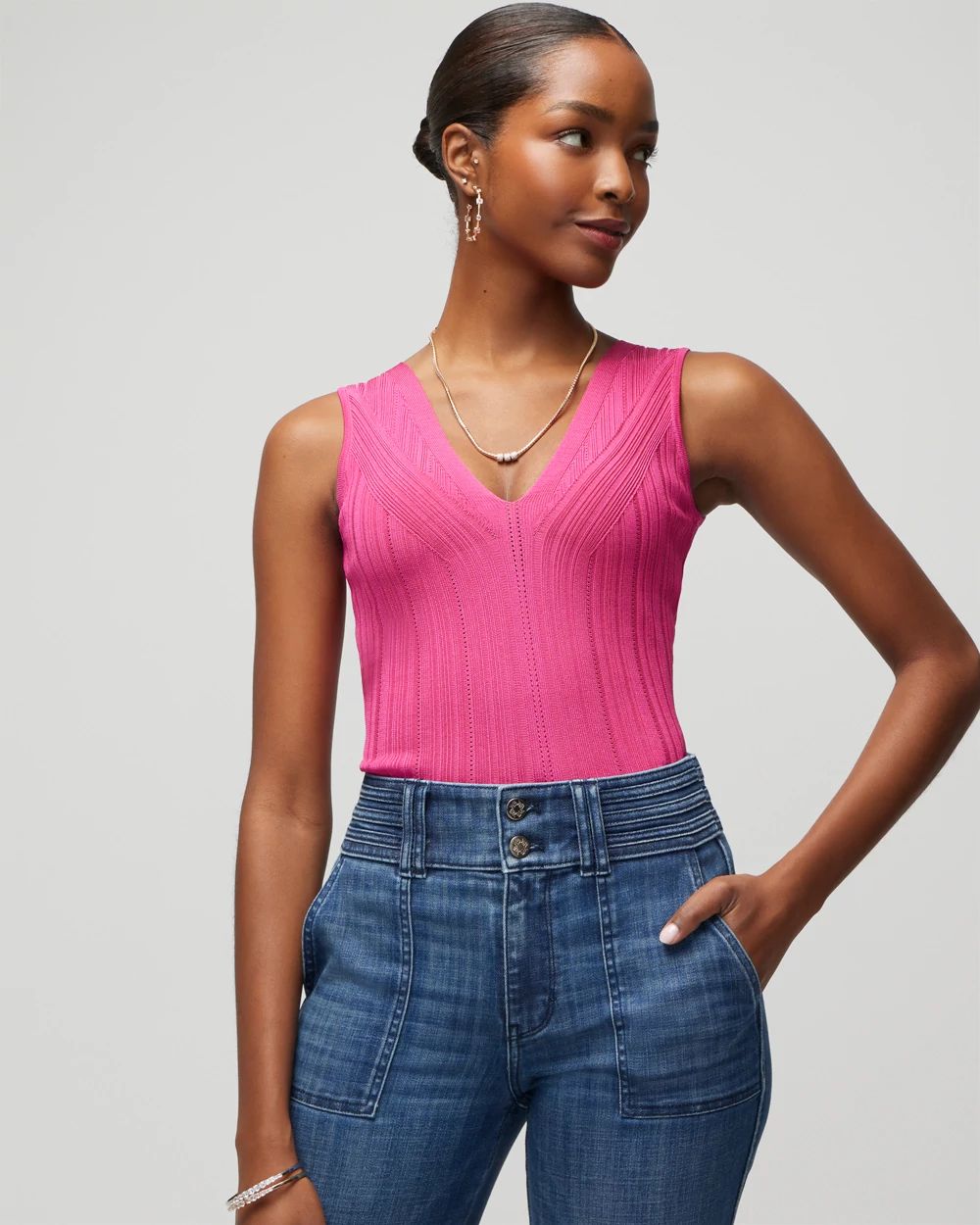 Rib Sculpted V-Neck Tank