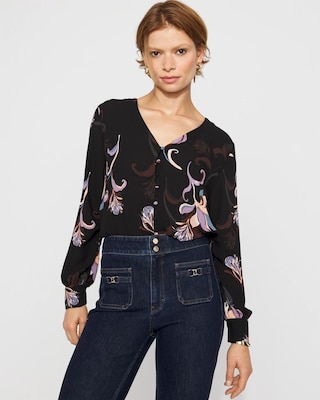 Long-Sleeve Button-Up Blouse