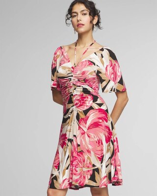 Short Sleeve Ruched Front Matte Jersey Dress
