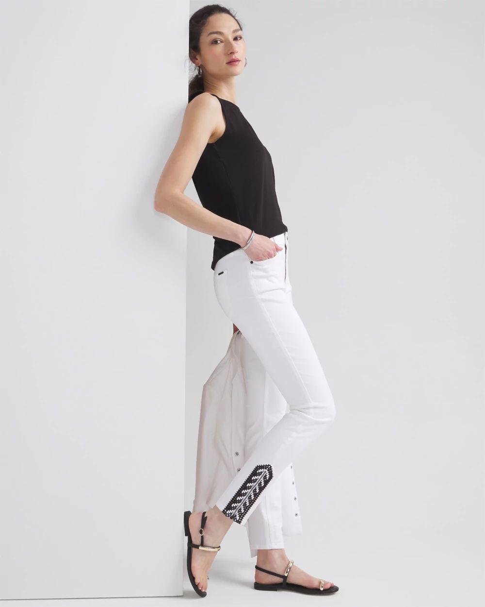 High-Rise Printed Hem Skinny Ankle Jeans click to view larger image.