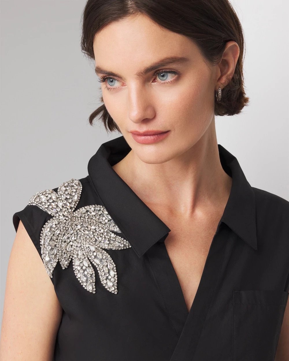 Embellished Poplin Surplice Shirt