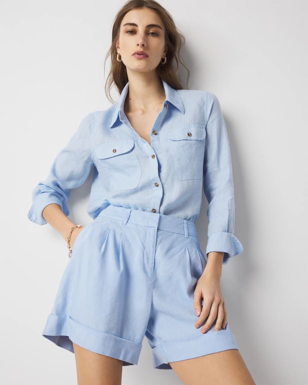 High-Rise Pleated Linen Short
