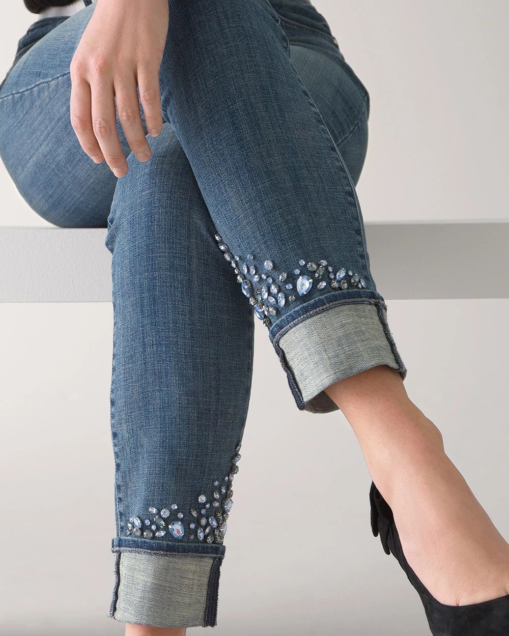Curvy High-Rise Everyday Soft Denim™ Crystal Cuff Slim Jeans click to view larger image.