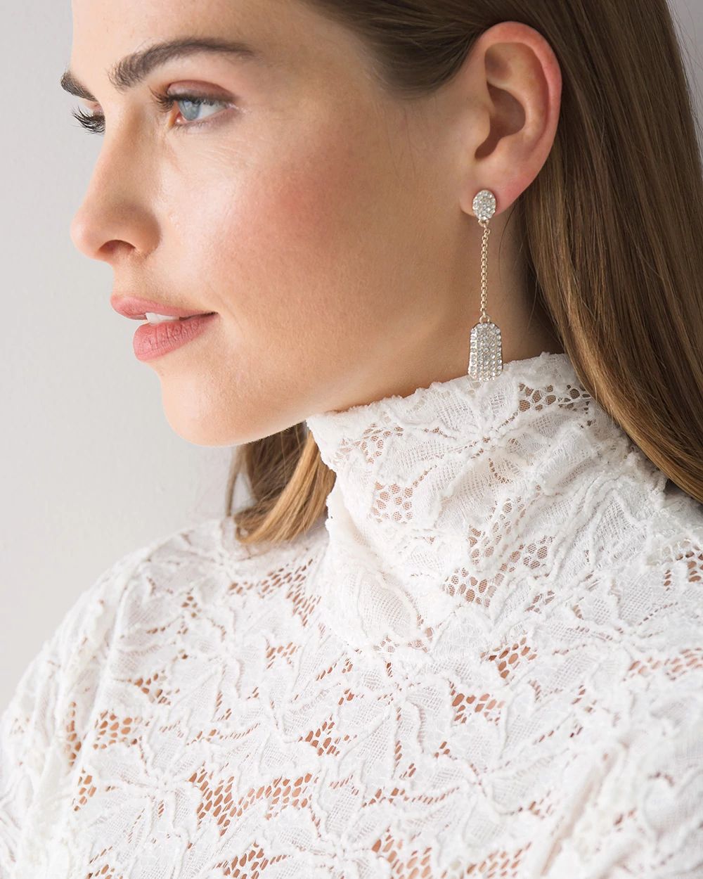 Pavé Goldtone Linear Drop Earrings