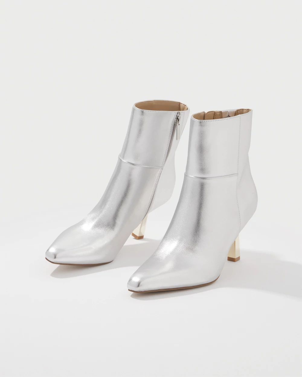 Metallic Faux Leather Heeled Ankle Boot