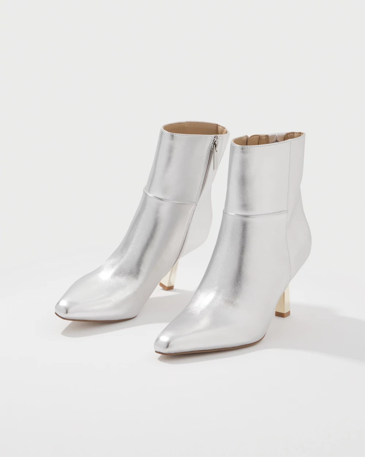 White House Black Market Metallic Faux Leather Heeled Ankle Boots In Silver