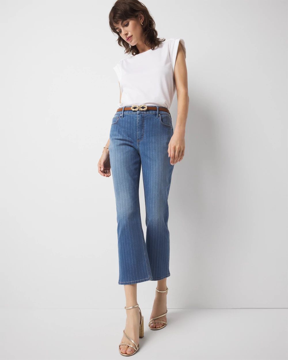 Petite High-Rise Pinstripe Kick Flare Jeans
