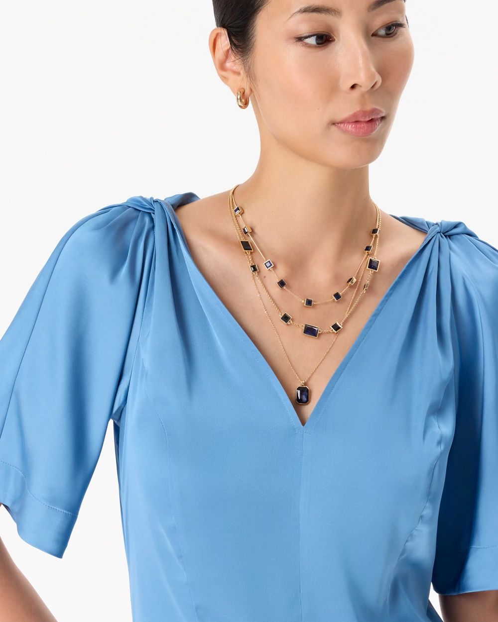 Dark Blue Glass Stones Convertible Necklace