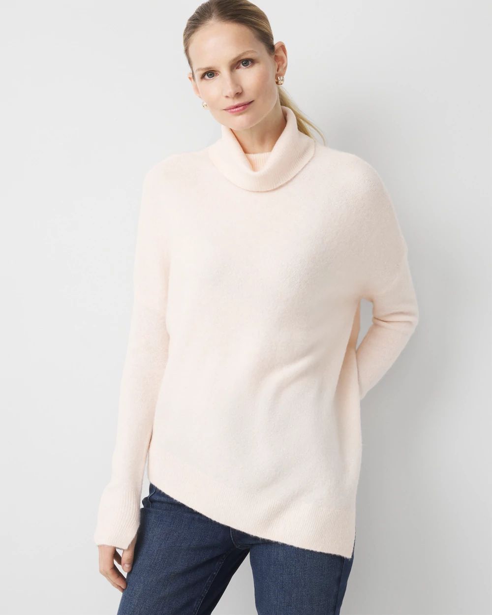 Asymmetrical Hem Turtleneck Sweater click to view larger image.
