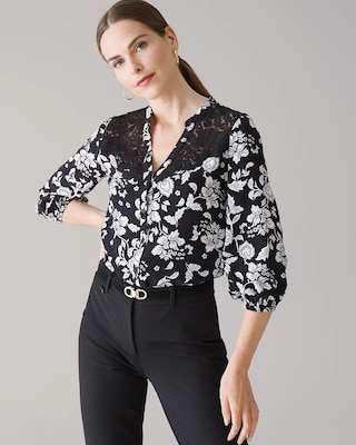 3/4-Sleeve Lace-Trim Top