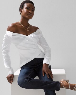 Off-the-Shoulder Poplin Surplice Top