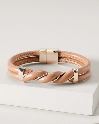 Goldtone & Vegan Leather Twisted Bracelet click to view larger image.