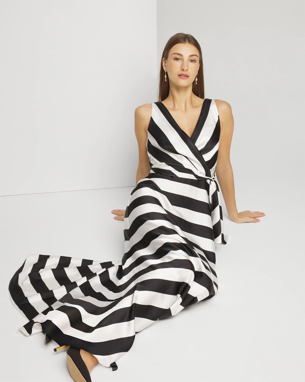 Petite Sleeveless Stripe Fit & Flare Gown