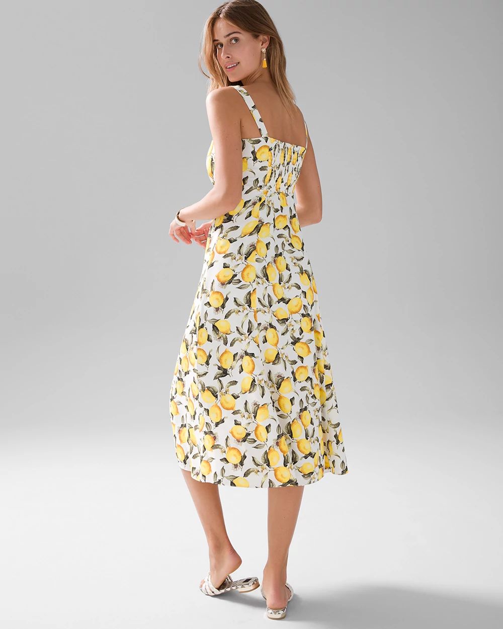 Lemon Print Tie-Front Midi Dress