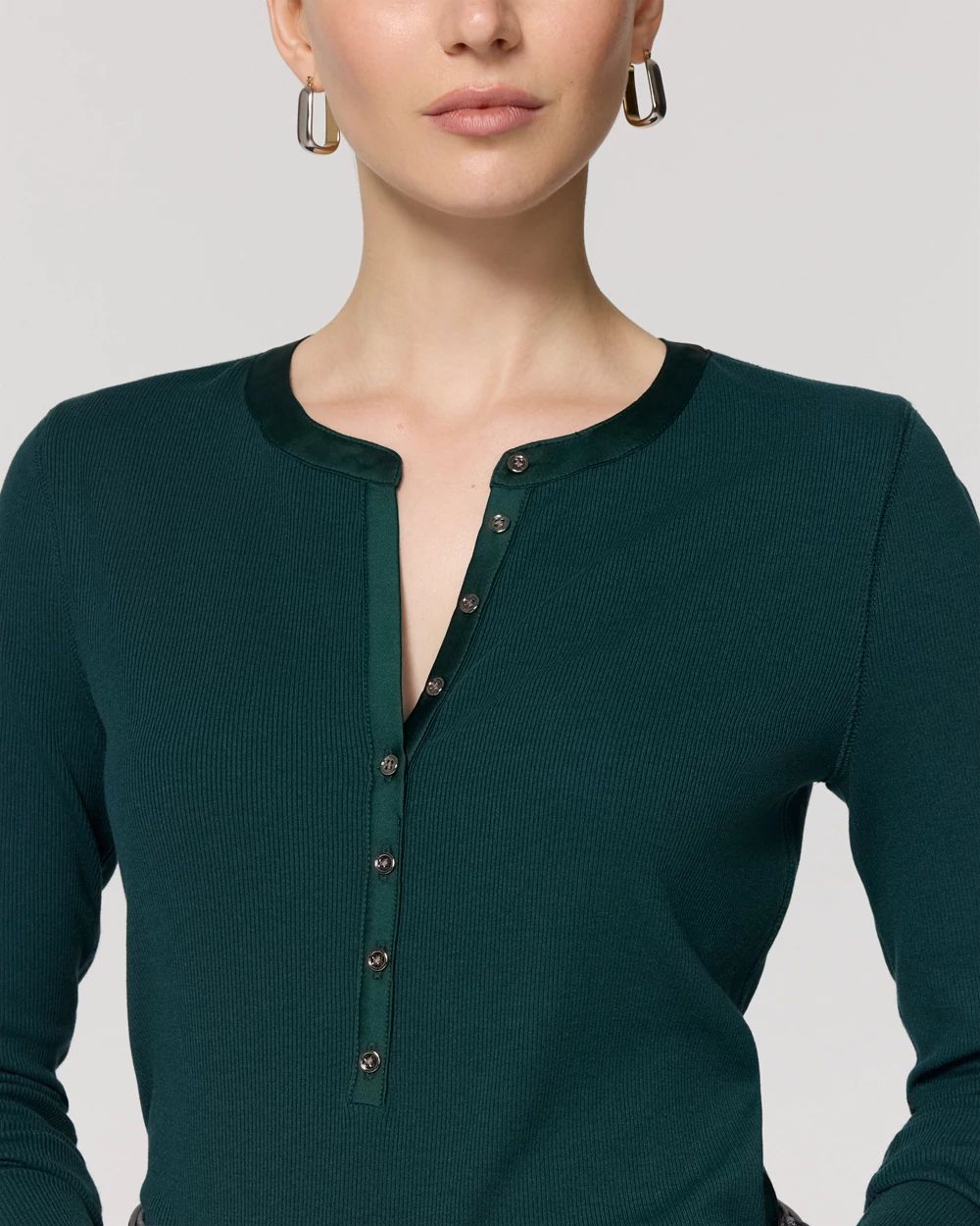 Satin Trim Henley Top click to view larger image.