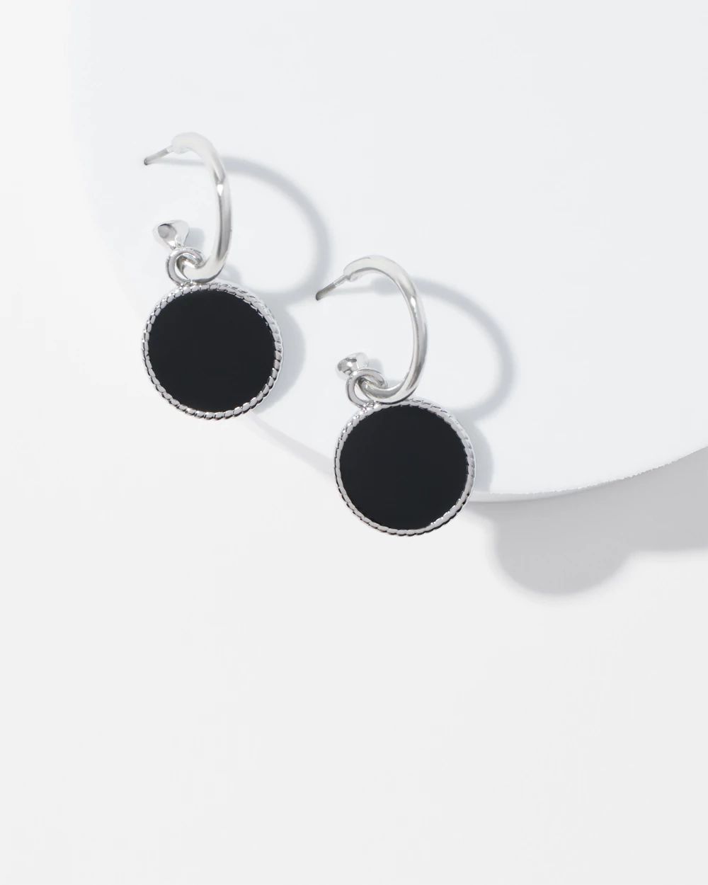 Black Enamel Hoop Drop Earrings