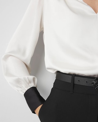 Contrasting Cuff Satin Blouse