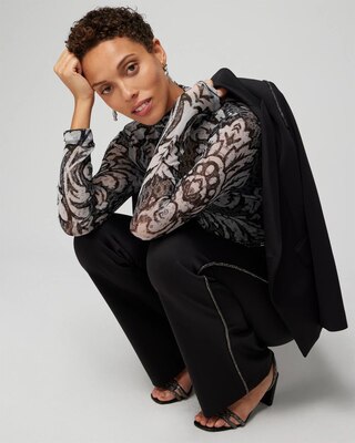 Pull On Embellished Tuxedo Trim Flare Pants