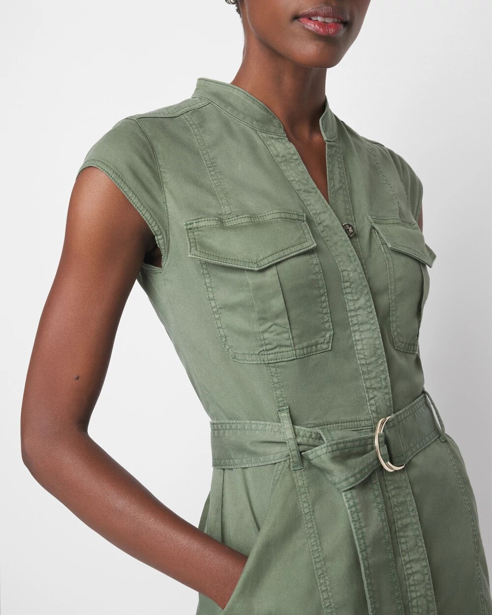 Cap Sleeve Utility Shirt Dress