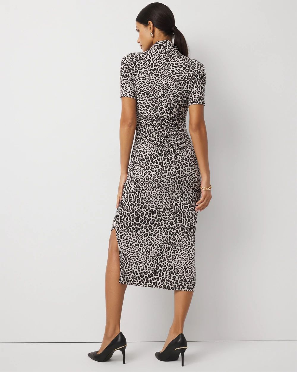 Petite Ruched Mockneck Midi Dress click to view larger image.