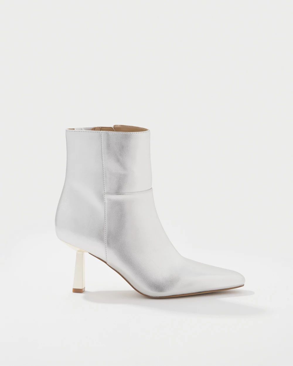 Metallic Faux Leather Heeled Ankle Boot