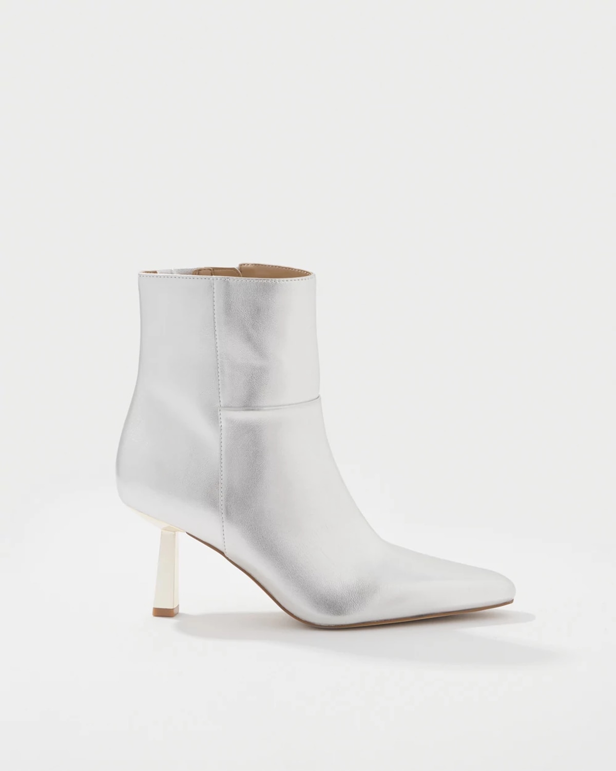 White House Black Market Metallic Faux Leather Heeled Ankle Boots In Silver