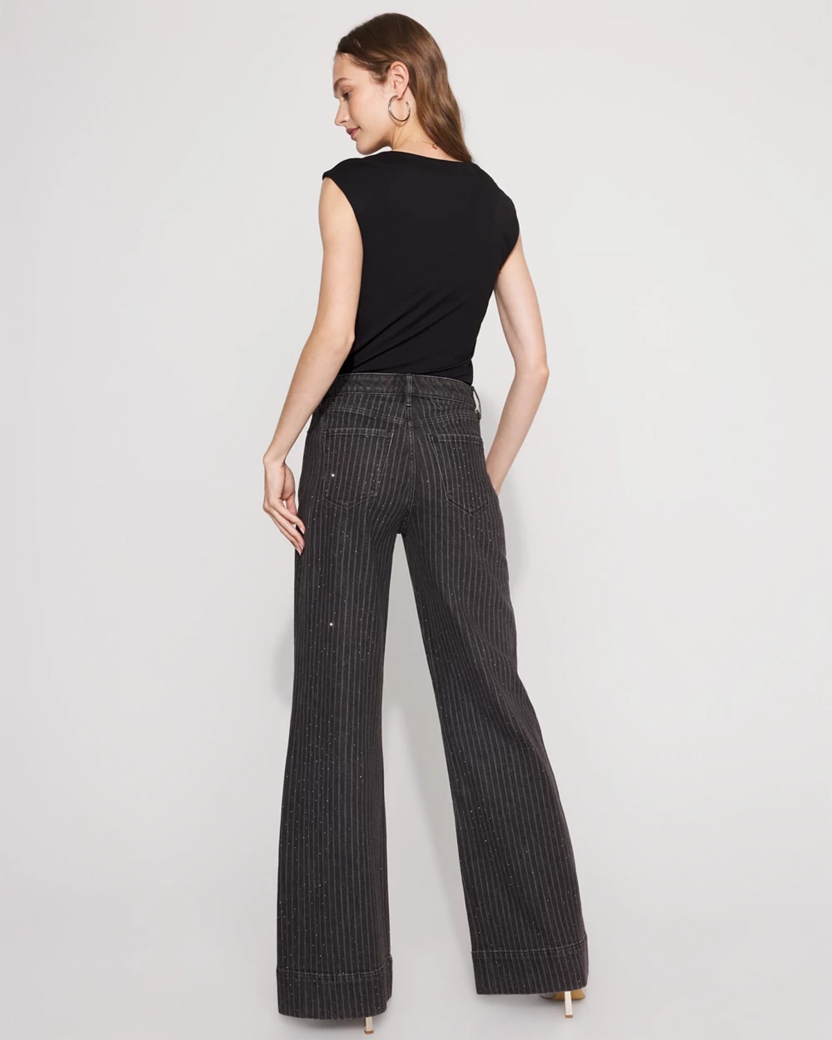 White House Black Market Extra High-rise Heatset Pinstripe Trousers Jeans In Black