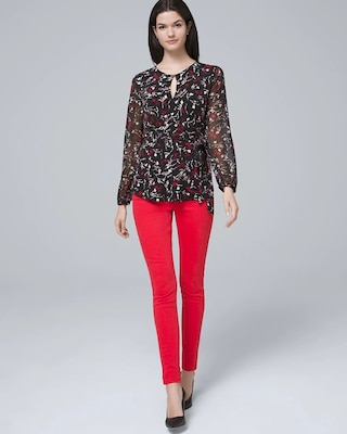 Woven-Sleeve Tie-Waist Floral Top click to view larger image.