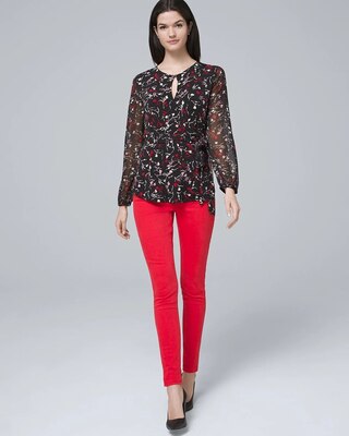 Woven-Sleeve Tie-Waist Floral Top