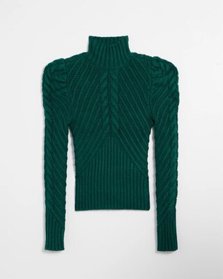 Puff Sleeve Cable Mockneck Sweater