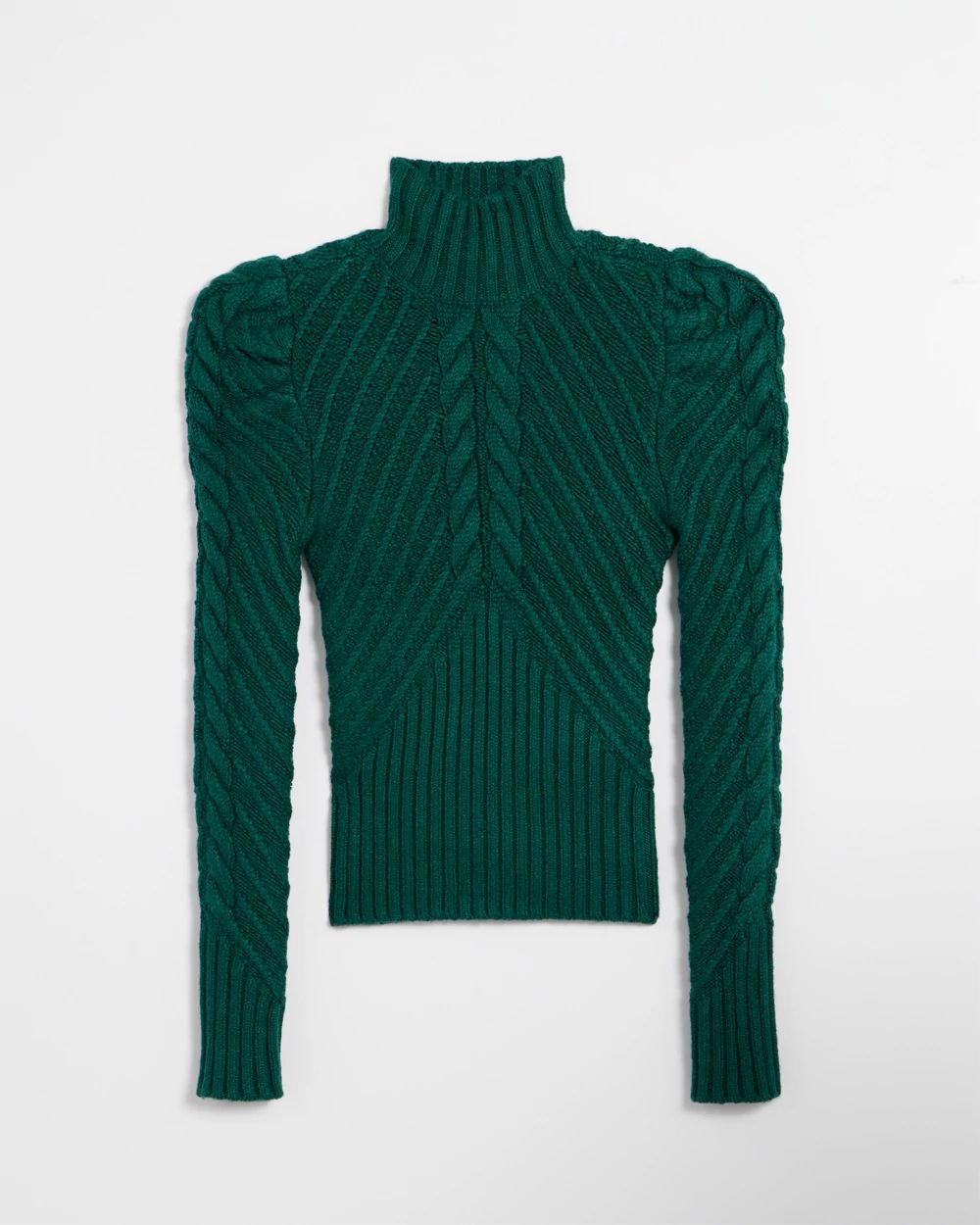 Puff Sleeve Cable Mockneck Sweater