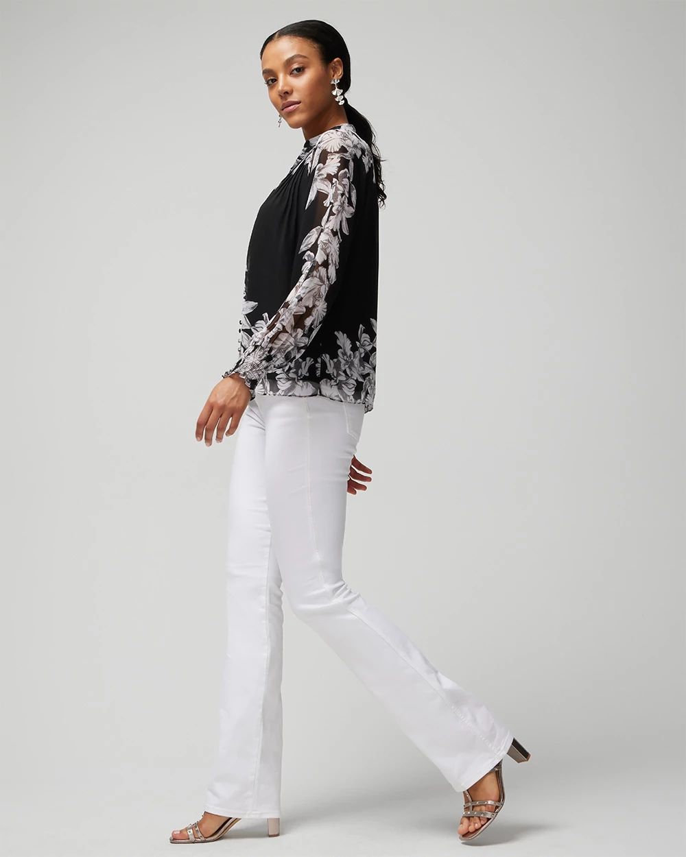 Pleated Butterfly Print Blouse