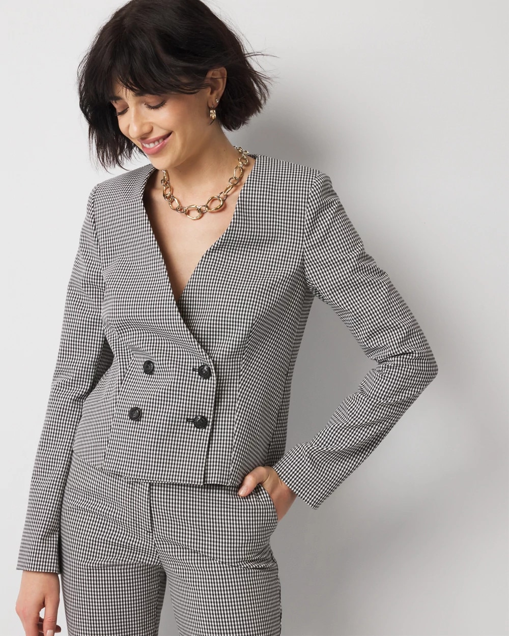 Double-Breasted Gingham Jacket - image 5