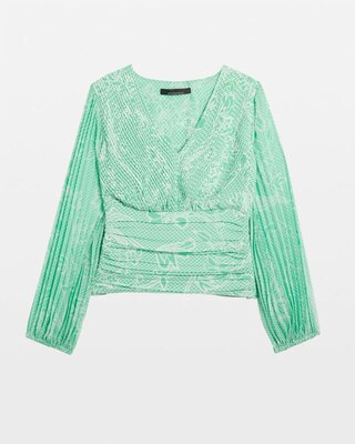 Long Sleeve Pleated Crepe Blouse